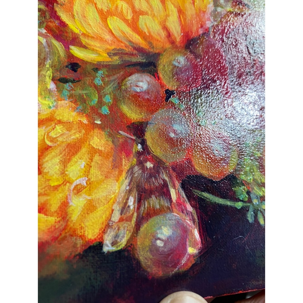 hummingbird Original Floral Painting bumblebees Bouquet Roses Signed Artettina - Picture 4 of 8